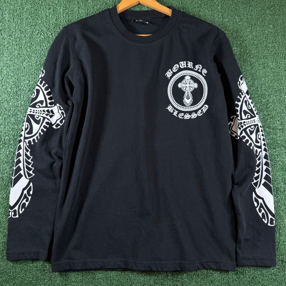 Bourne Blessed Long Sleeve Shirt Mens Large Black Good Graphic Cross Tribal